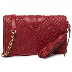 Tory Burch Apple Red Fleming Chain Wallet Cross Body Bag (tassel missing)